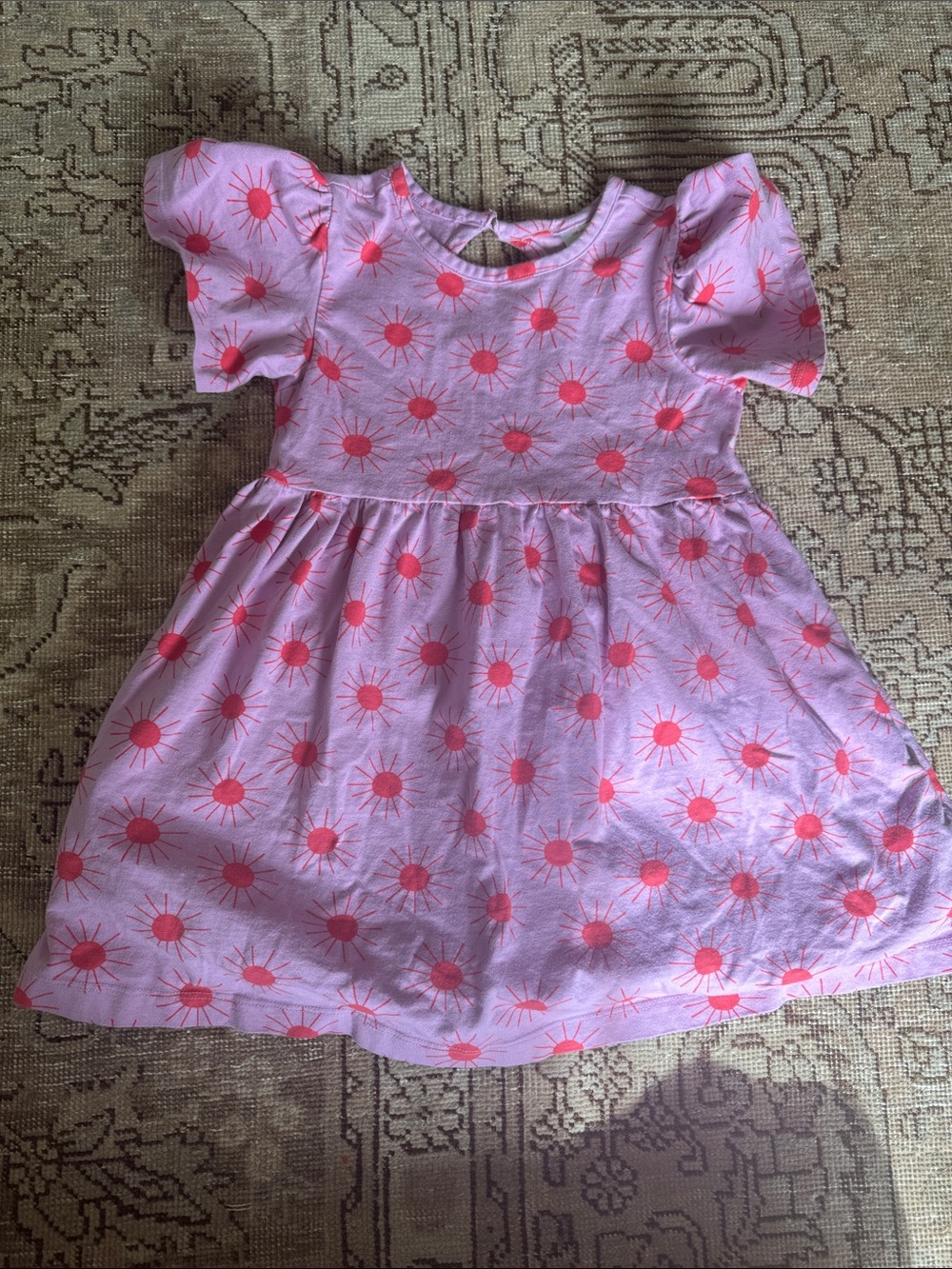 Hanna Andersson Girls Pink Dress with Coral Sunburst Print, Size 4